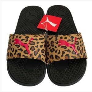 puma leopard slides